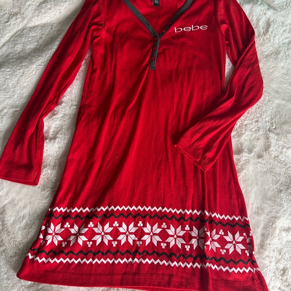 Bebe Festive Red Snowflake PJ Dress